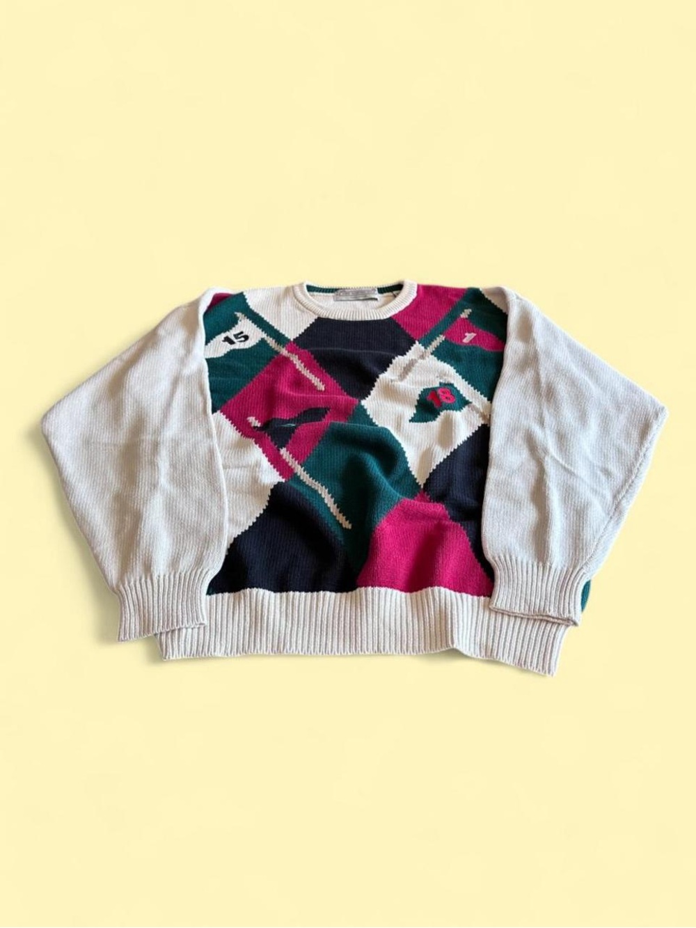 Vintage John Ashford Golf Sweater Men’s L Heavyweight Cotton Big Graphic Knit